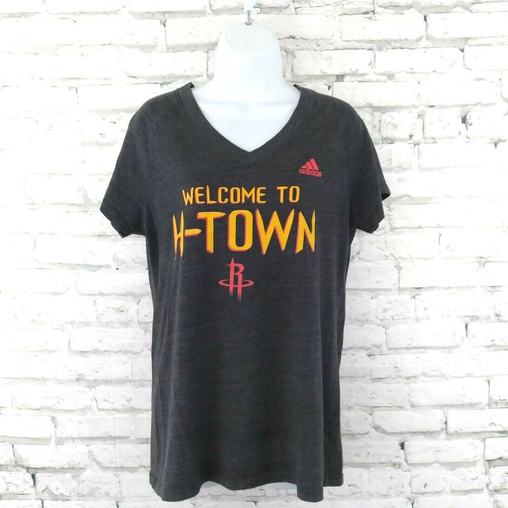 Adidas T Shirt Womens XL Gray Welcome to H-Town Short Sleeve Houston Rockets NBA